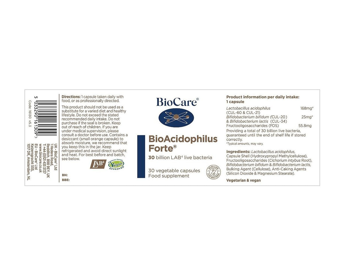 BioCare BioAcidophilus Forte 30 Billion Probiotic
